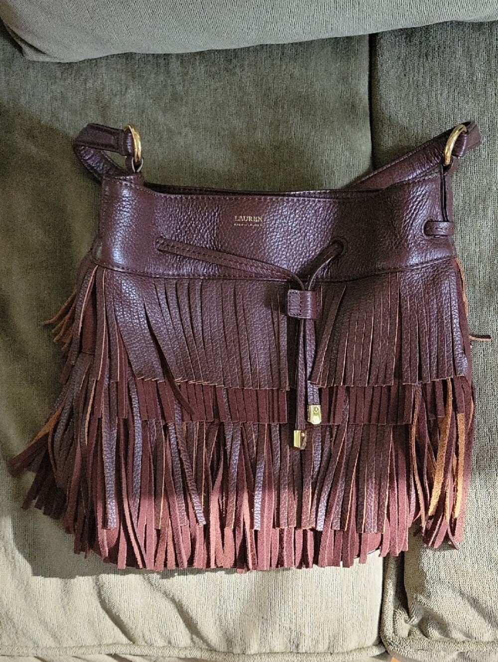 Lauren Ralph Lauren Brown Leather Fringe Cobden Bag - Picture 3 of 5